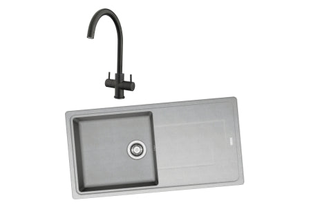 Franke Single Bowl Inset Sink Urban Grey and Chantilly Monobloc Sink Mixer Matt Black Pack