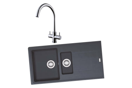 Franke 1.5 Bowl Inset Sink Black and Chantilly Monobloc Sink Mixer Chrome Pack