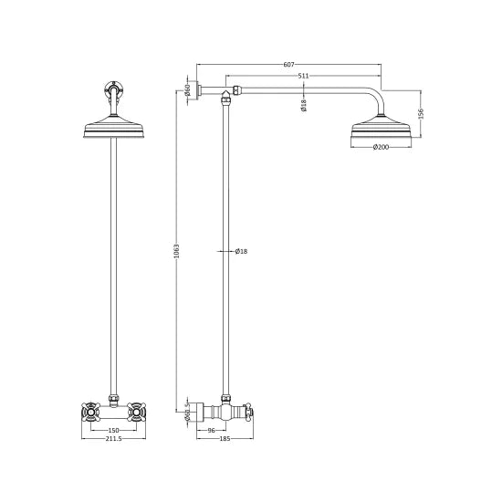 Chrome Thermostatic Bar Shower Valve & Rigid Riser