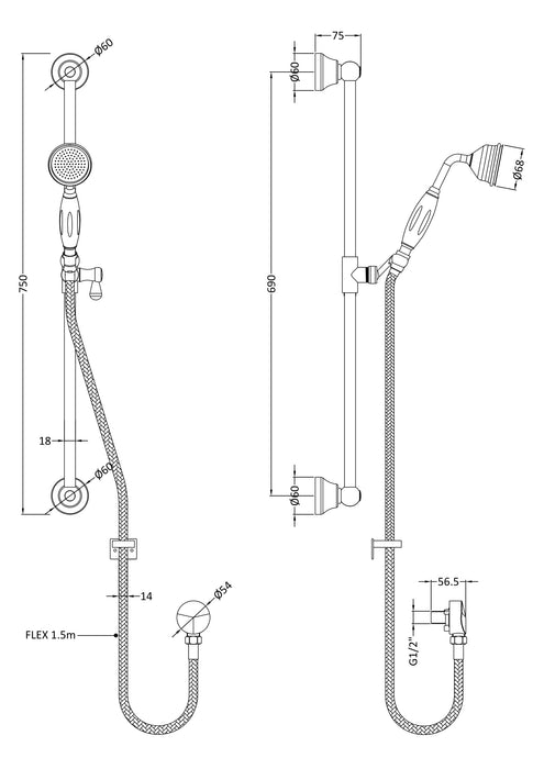 Chrome Shower Slide Rail Kit Slider Rail Kit