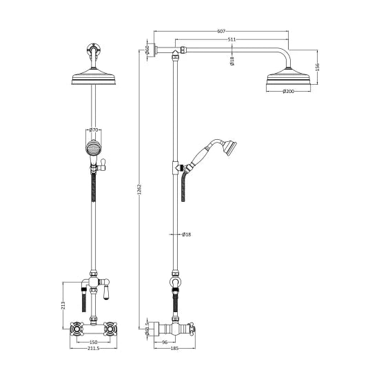 Old London Shower Kits Traditional Thermostatic Shower Valve & Kit - Brushed Pewter