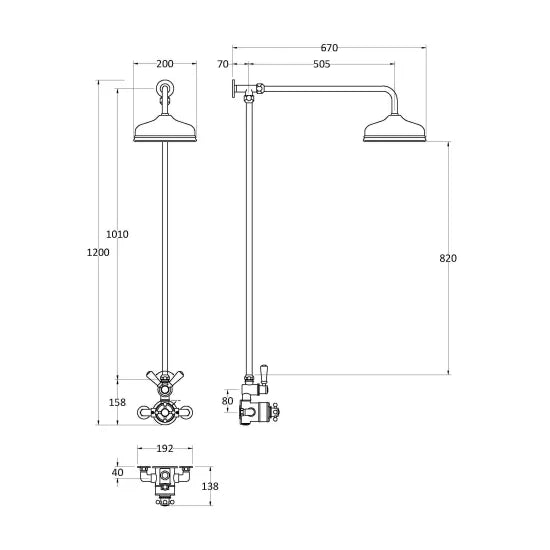 Old London Exposed Valve Sets Traditional Wall Mounted Brushed Brass Shower Kit