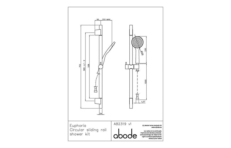 Abode Euphoria Sliding Rail Shower Kit (Single Pattern) - Chrome