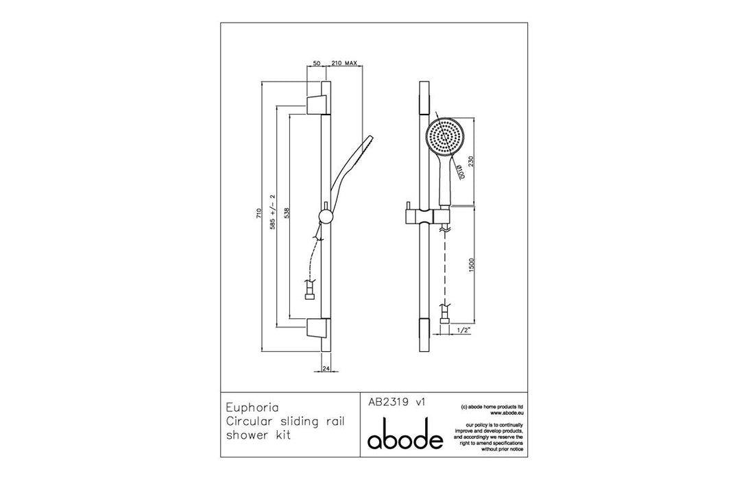 Abode Euphoria Sliding Rail Shower Kit (Single Pattern) - Chrome