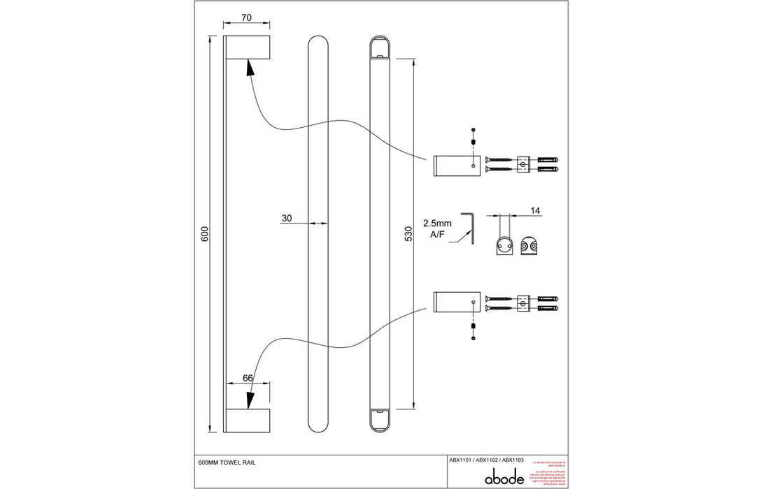 Abode Uno Single Towel Rail - Matt Black