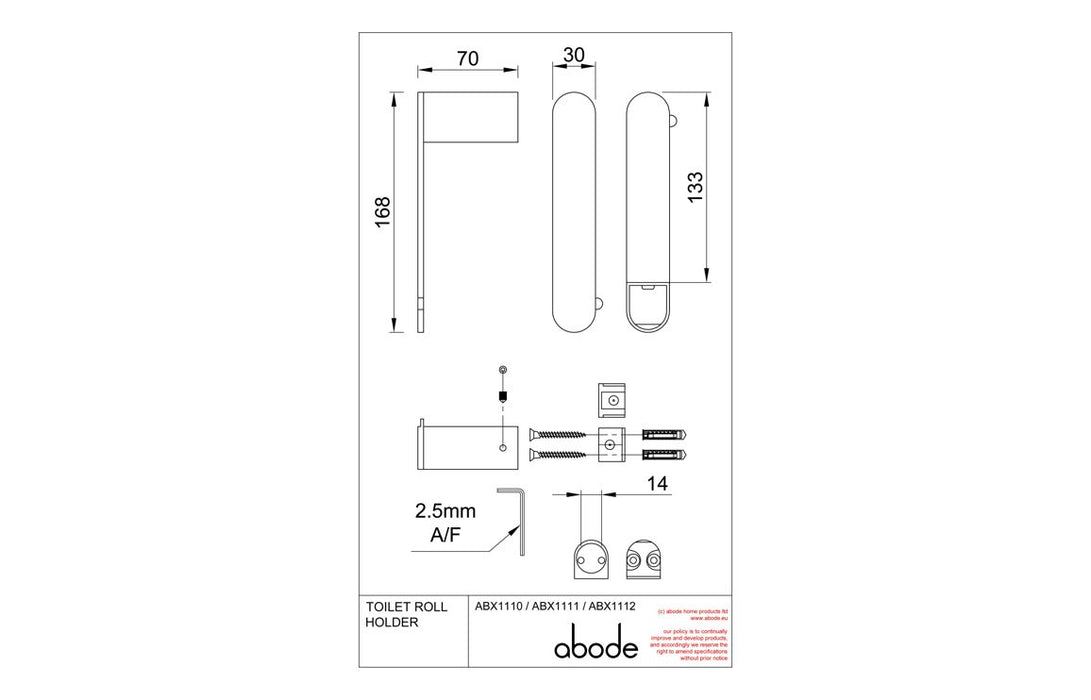 Abode Uno Toilet Roll Holder - Chrome
