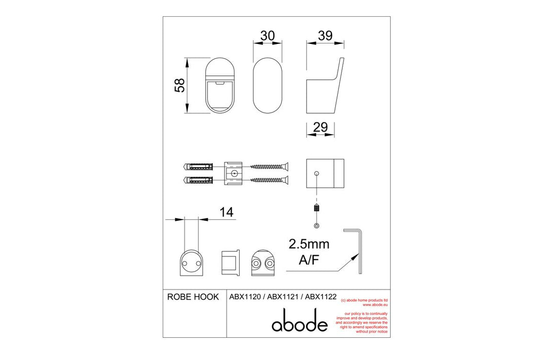 Abode Uno Robe Hook - Brushed Brass