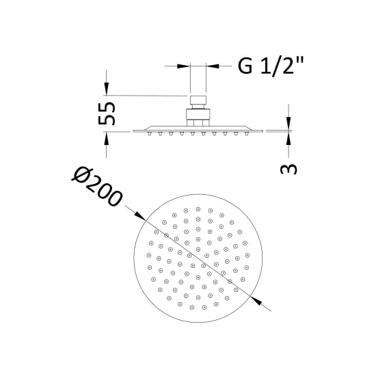 Arley Pro 200mm Chrome Round Fixed Shower Head