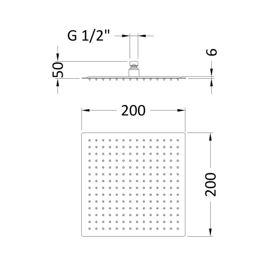 Arley Pro 200mm Chrome Square Fixed Shower Head