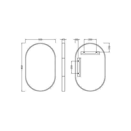 Arley Pro 500mm Matt Black Oval Recessed Bathroom Mirror