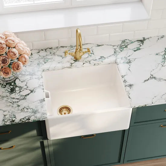 Arley Pro 595mm x 455mm x 254mm Fireclay Single Bowl Belfast Sink With Offset Waste And Weir Overflow