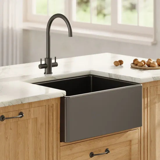 Arley Pro 595mm x 455mm x 254mm Fireclay Single Bowl Belfast Sink With Offset Waste And Weir Overflow