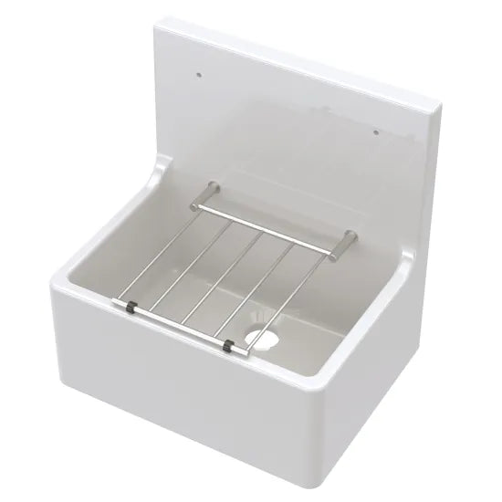 Arley Pro 595mm x 450mm x 220mm Fireclay White Single Bowl Traditional Cleaner Sink With Grid