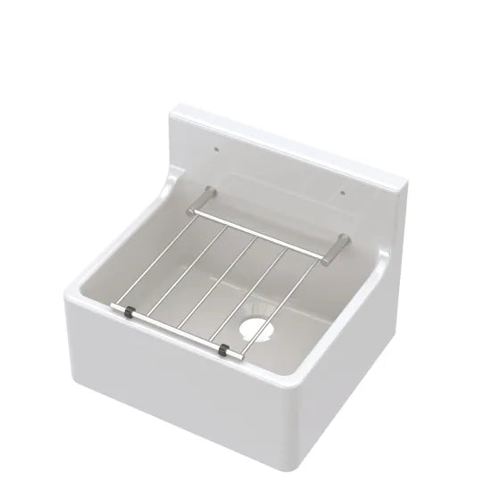 Arley Pro 455mm x 362mm x 396mm Fireclay White Single Bowl Traditional Cleaner Sink With Grid