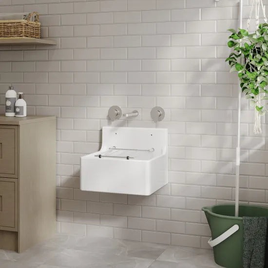 Arley Pro 455mm x 362mm x 396mm Fireclay White Single Bowl Traditional Cleaner Sink With Grid