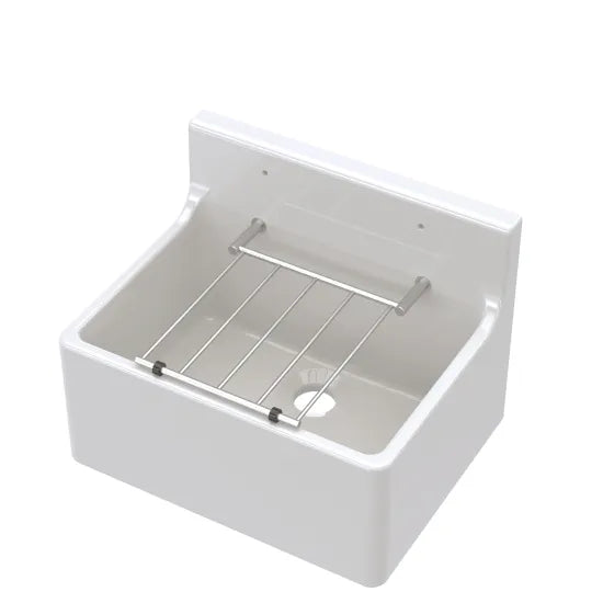 Arley Pro 515mm x 382mm x 393mm Fireclay White Single Bowl Traditional Cleaner Sink With Grid