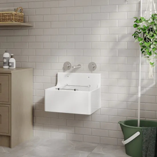 Arley Pro 515mm x 382mm x 393mm Fireclay White Single Bowl Traditional Cleaner Sink With Grid