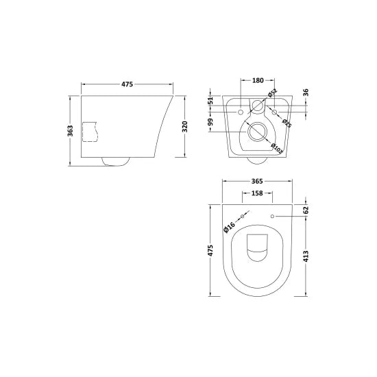 Arley Pro 5in1 Round Wall Hung Pan Frame Pack  Push Button