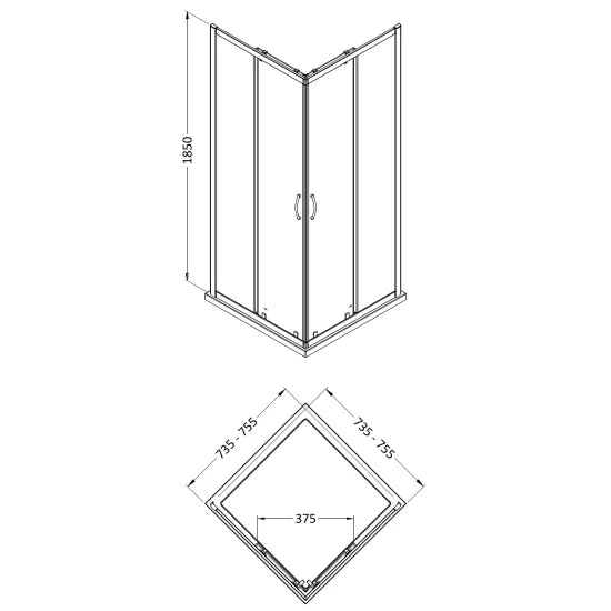 Arley Pro Ralus 5 760mm Chrome Corner Entry Enclosure