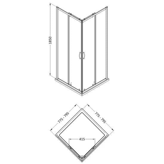 Arley Pro Ralus 5 800mm Chrome Corner Entry Shower Enclosure