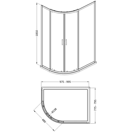 Arley Pro Ralus 5 1000 x 800mm Chrome Offset Quadrant Shower Enclosure