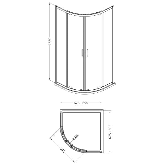 Arley Pro Ralus 5 700mm Chrome Quadrant Shower Enclosure