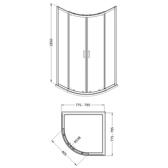 Arley Pro Ralus 5 800mm Chrome Quadrant Shower Enclosure