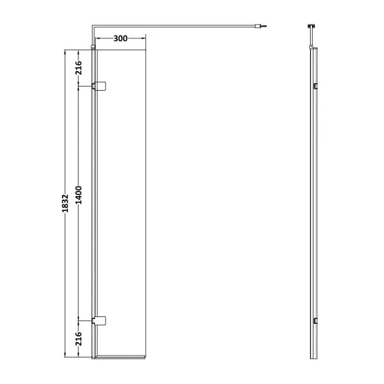 Arley Pro 300mm Chrome Hinged Wetroom Screen With Support Bar