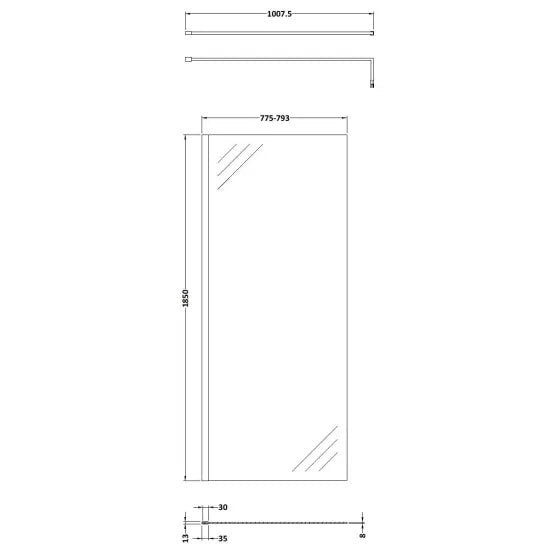 Arley Pro Ralus 800mm Chrome Wetroom Screen With Support Bar