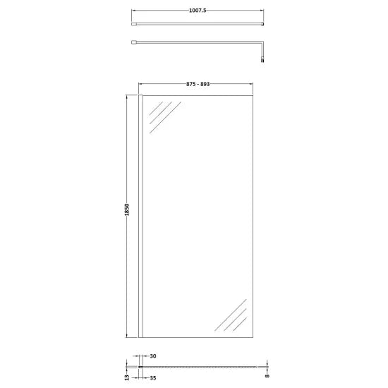 Arley Pro Ralus 8 900mm Chrome Wetroom Screen With Support Bar