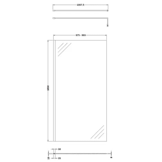 Arley Pro Ralus 8 1000mm Chrome Wetroom Screen With Support Bar
