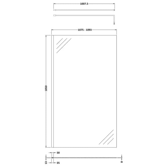 Arley Pro Ralus 8 1100mm  Wetroom Panel With Support Bar