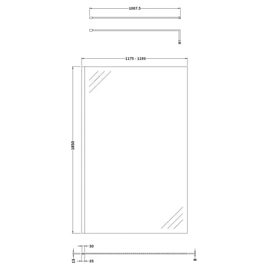 Arley Pro Ralus 8 1200mm  Wetroom Panel With Support Bar