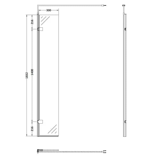 Arley Pro Ralus 8 300mm Brushed Brass Hinged Return Wetroom Screen