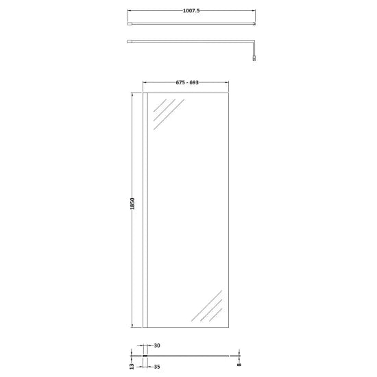 Arley Pro Ralus 8 700mm  Wetroom Panel With Support Bar