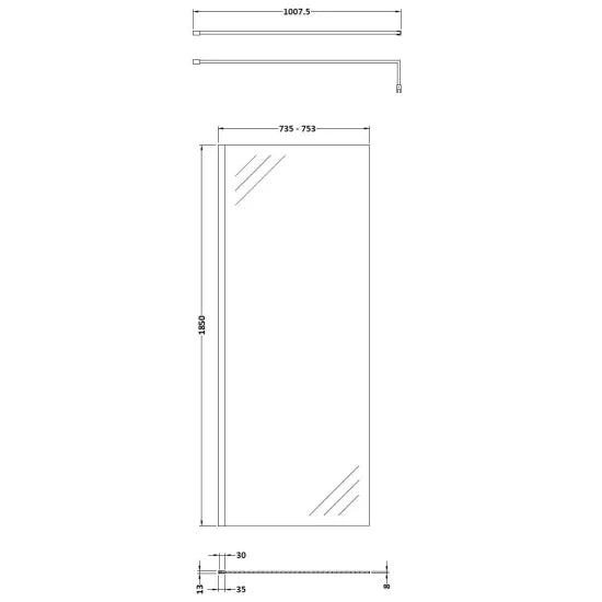 Arley Ralus 8 760mm  Wetroom Panel With Support Bar