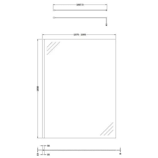 Arley Pro Ralus 8 1400mm Brushed Pewter Wetroom Panel With Support Bar
