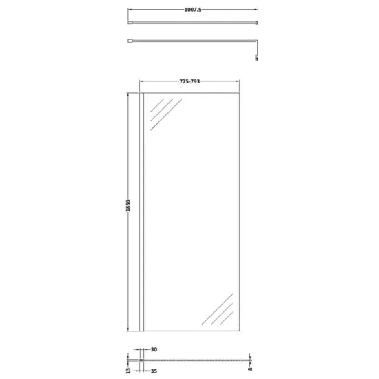 Arley Pro Ralus 8 900mm Brushed Pewter Wetroom Panel With Support Bar