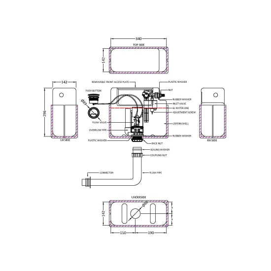 Arley Pro Universal White Pneumatic Dual Flush Concealed Cistern