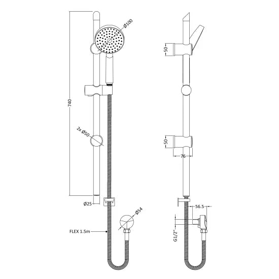 Arley Pro Chrome Shower Slide Rail Kit