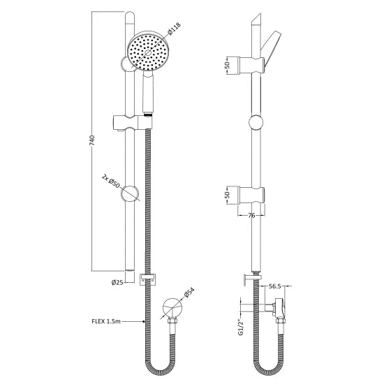 Arley Pro Chrome Shower Slide Rail Kit