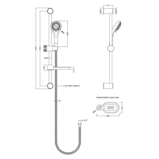 Arley Pro Chrome Shower Slide Rail Kit