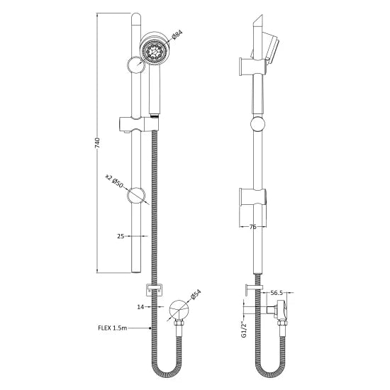 Arley Pro Chrome Shower Slide Rail Kit