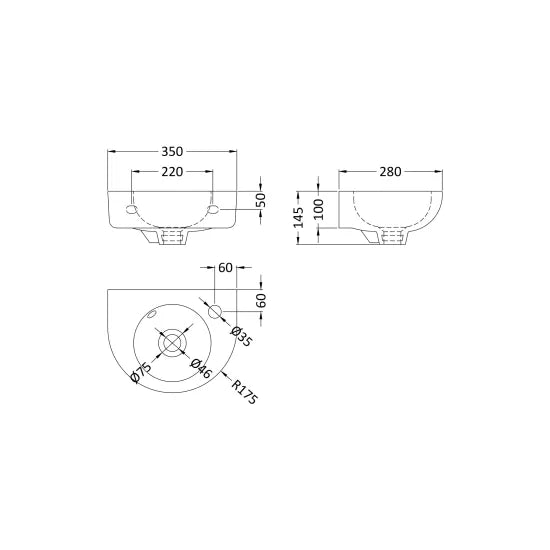 Arley Pro BIAB Original 350mm 1 Tap Hole Wall Hung Ceramic Basin