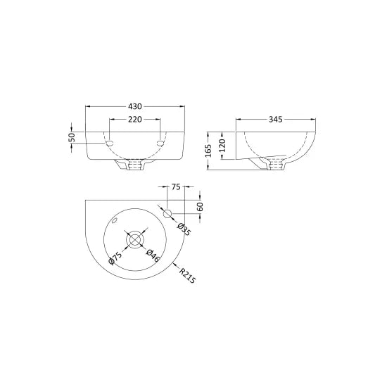 Arley Pro BIAB Original 450mm 1 Tap Hole Wall Hung Ceramic Basin