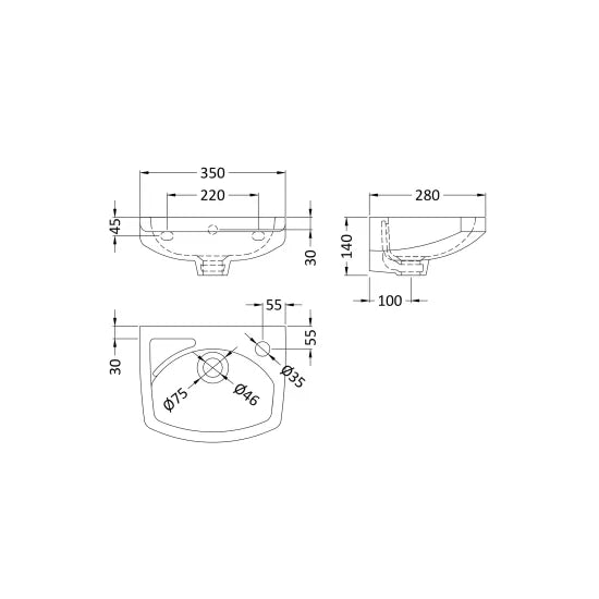 Arley Pro BIAB Original 350mm 1 Tap Hole Wall Hung Ceramic Basin