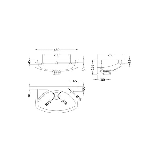 Arley Pro BIAB Original 450mm 1 Tap Hole Wall Hung Ceramic Basin