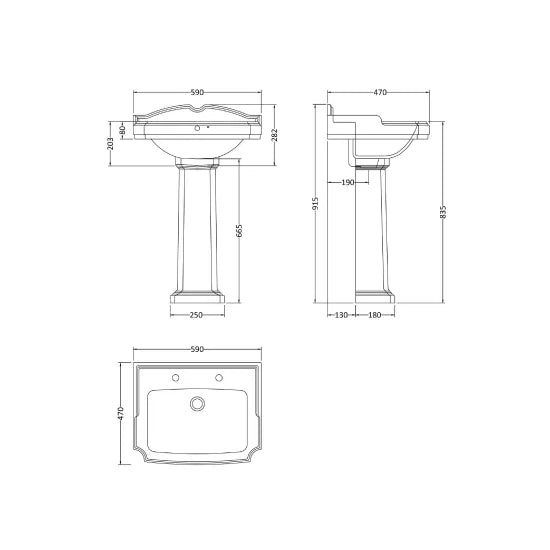 Arley Pro Classic 600mm 2 Tap Hole Ceramic Basin & Pedestal