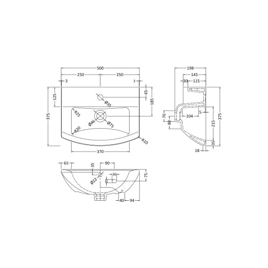 Arley Pro Ettore 500mm 1 Tap Hole Ceramic Basin