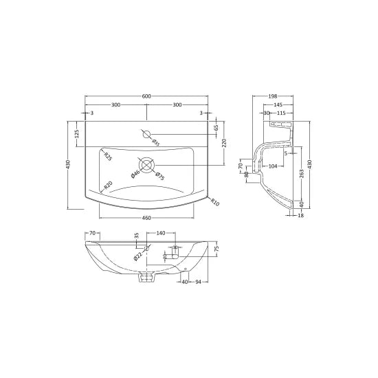 Arley Pro Ettore 600mm 1 Tap Hole Ceramic Basin